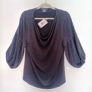 eva‎ varro Blouse Size XL Black Style 12823 Cowl Neck Sheer Sleeve NWT